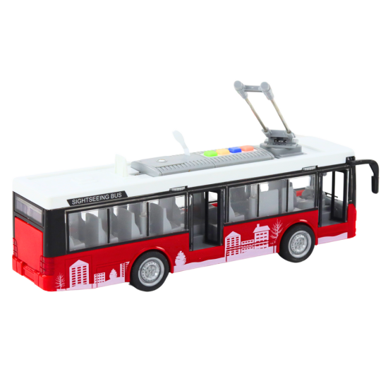 Trolleybus Bus 1:16 Lights Sounds Drive White and Red Žaisliniai automobiliai
