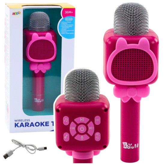Rožinis belaidis „Bluetooth“ mikrofonas su balso keitimo ir įrašymo efektu 24708 - Žaislai Rožinis belaidis „Bluetooth“ mikrofonas su balso keitimo ir įrašymo efektu Muzikos instrumentai