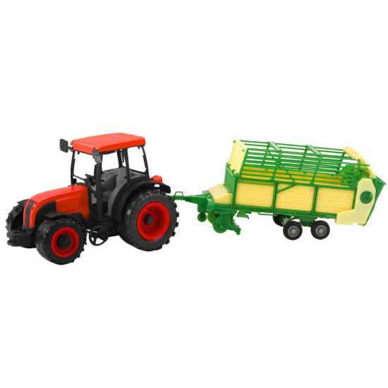 Agricultural Farm Tractor With Green and Yellow Trailer Red 50cm Žaisliniai automobiliai