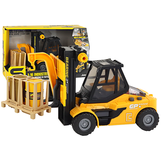 Yellow Forklift 1:16 Moving Forks Sounds Lights Žaisliniai automobiliai