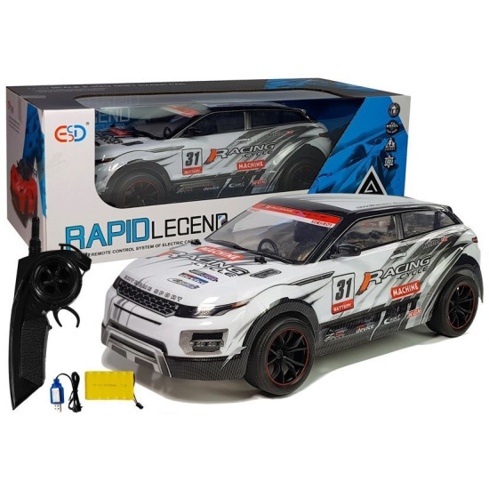 Nuotoliniu būdu valdomas ralio automobilis 1:10 baltas R/C Radijo bangomis valdomi žaislai