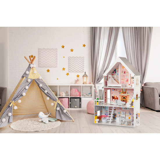 Medinis lėlių namelis Pudrowa Lėlės ir žaidimų rinkiniai ECOTOYS