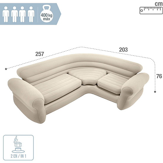 Pripučiama keturvietė kampinė sofa 257x203x76 cm INTEX 68575