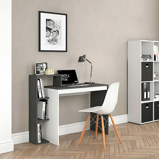 Baltas modernus biuro kompiuterio stalas su 4 lentynomis ModernHome