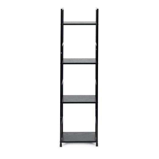 Šiuolaikiška juoda medinė lentyna su metaliniu rėmu, 4 lentynos, Lentynos ModernHome