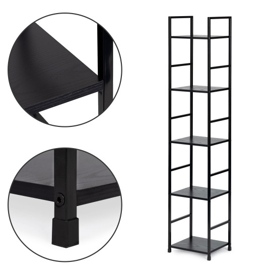 Juoda lentyna LOFT su metaliniu rėmu ir 5 lentynomis Lentynos ModernHome