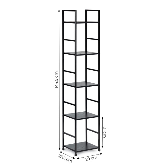 Juoda lentyna LOFT su metaliniu rėmu ir 5 lentynomis Lentynos ModernHome