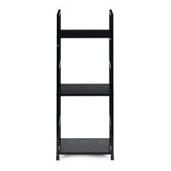 Šiuolaikiška juoda medinė lentyna su metaliniu rėmu, 3 lentynos