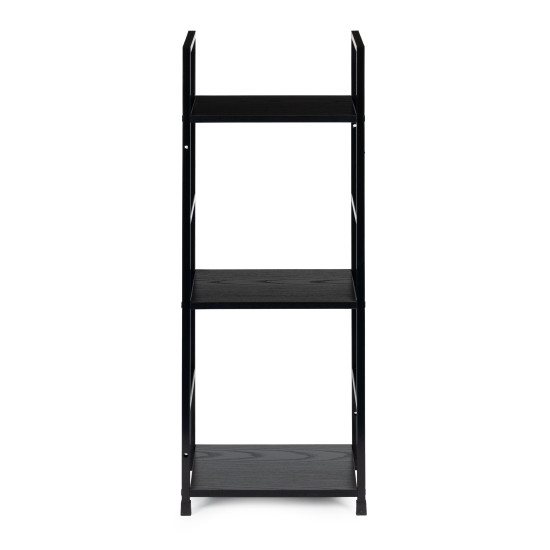Šiuolaikiška juoda medinė lentyna su metaliniu rėmu, 3 lentynos Lentynos ModernHome