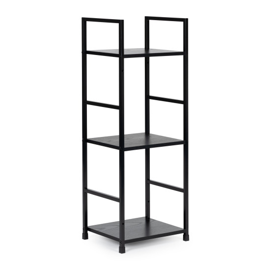 Šiuolaikiška juoda medinė lentyna su metaliniu rėmu, 3 lentynos Lentynos ModernHome