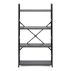 Juoda plati medinė lentyna su 4 lentynomis ModernHome