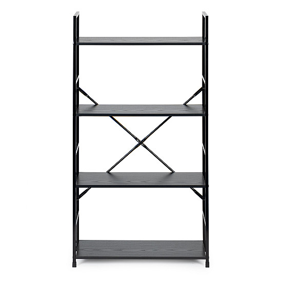 Juoda plati medinė lentyna su 4 lentynomis ModernHome