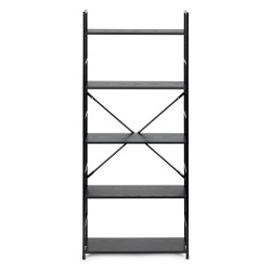 Szeroka, czarna, nowoczesna drewniana szafka na książki w stylu LOFT z 5 półkami