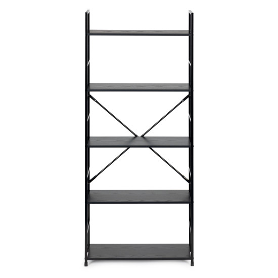 Plati juoda moderni medinė LOFT knygų spinta su 5 lentynomis Lentynos ModernHome