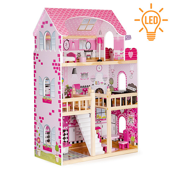 Koka leļļu māja ar mēbelēm ECOTOYS