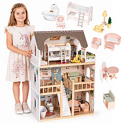 Medinis lėlių namelis 3 aukštų ECOTOYS