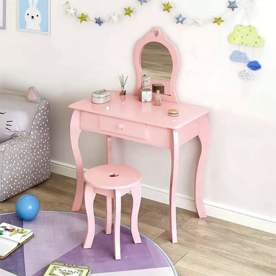 Didelis rožinis tualetinis staliukas su veidrodžiu Vaikų baldai ECOTOYS