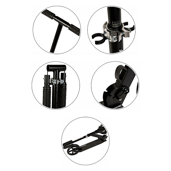 Sulankstomas juodas miesto paspirtukas 95–105 cm