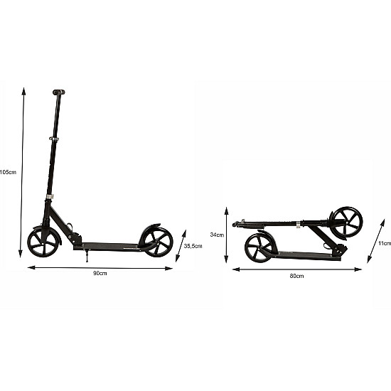 Sulankstomas juodas miesto paspirtukas 95–105 cm