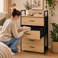 Pastatoma komoda/lentyna su 4 audinio stalčiais ModernHome