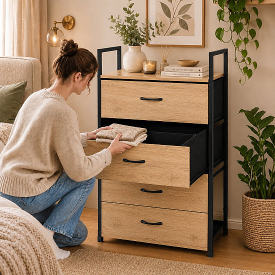 Stāvoša kumode/plaukts ar 4 auduma atvilktnēm ModernHome