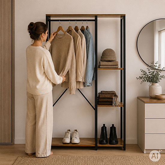 Pastatoma pakaba su lentynomis rusvos spalvos ModernHome