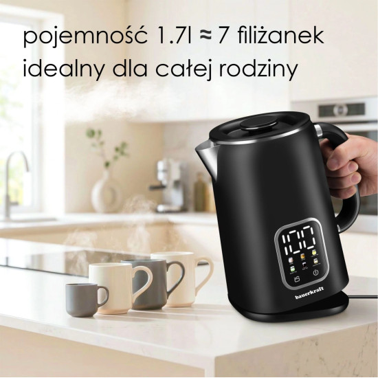 Elektrinis juodas virdulys 1,7 l, su temperatūros reguliavimo funkcija Elektronika ir buitiniai prietaisai Bauerkraft