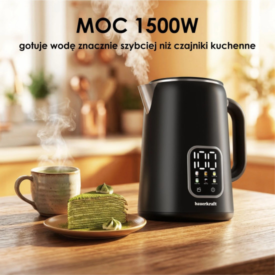 Elektrinis juodas virdulys 1,7 l, su temperatūros reguliavimo funkcija Elektronika ir buitiniai prietaisai Bauerkraft