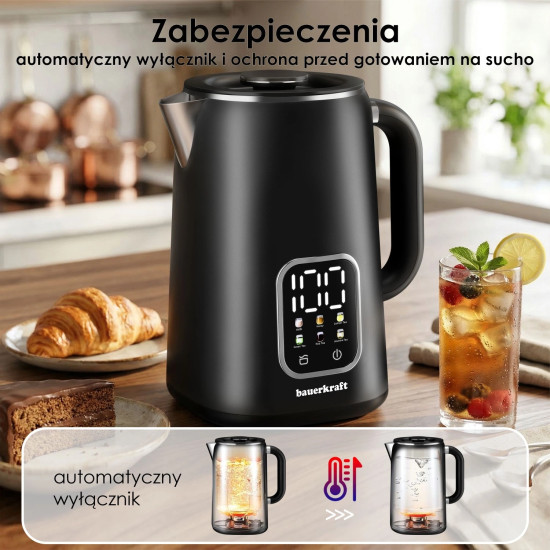 Elektrinis juodas virdulys 1,7 l, su temperatūros reguliavimo funkcija Elektronika ir buitiniai prietaisai Bauerkraft