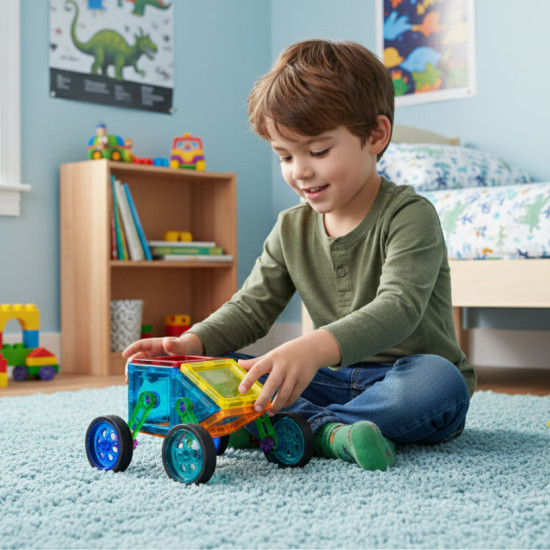 Magnetinių konstruktorių rinkinys „Namai ir automobiliai“, 48 dalių Konstruktoriai MULTISTORE