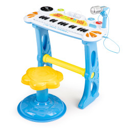 Elektrinis mėlynas pianinas su mikrofonu ir MP3 grotuvu