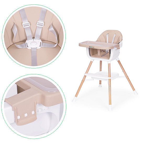 Lasten ruokailutuoli 2-in-1, hiekanvärinen, ECOTOYS