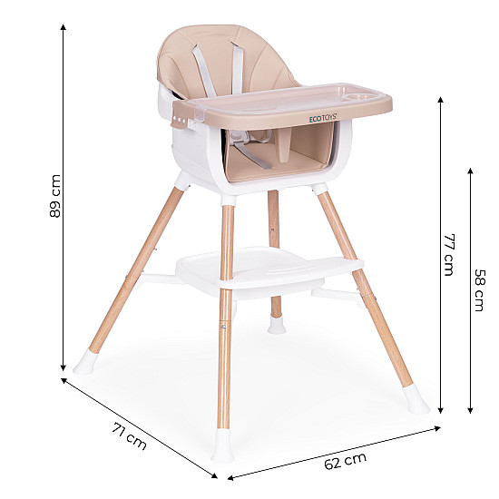Lasten ruokailutuoli 2-in-1, hiekanvärinen, ECOTOYS