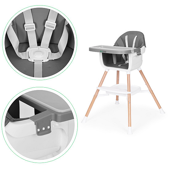 Vaikų maitinimo kėdutė 2-in-1 pilka ECOTOYS