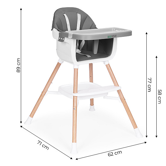 Vaikų maitinimo kėdutė 2-in-1 pilka ECOTOYS
