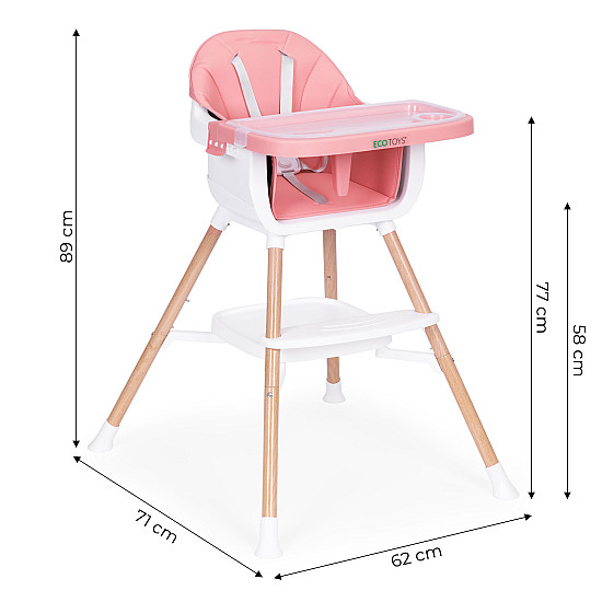 Laste söögitool „2-in-1“, roosa, „ECOTOYS“