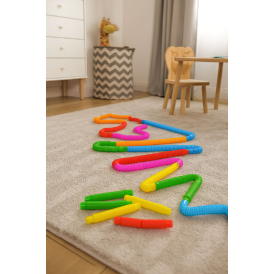 Spalvingi sensoriniai „Pop“ vamzdeliai vaikams 60 vnt. Lavinamieji MULTISTORE