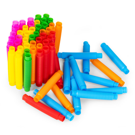 Spalvingi sensoriniai „Pop“ vamzdeliai vaikams 60 vnt. Lavinamieji MULTISTORE