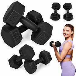 MOVEPRO:n kuusisivuiset mustat käsipainot, 2 x 5 kg