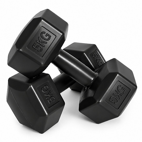 Šešiakampių juodų hantelių rinkinys 2x5 kg MOVEPRO