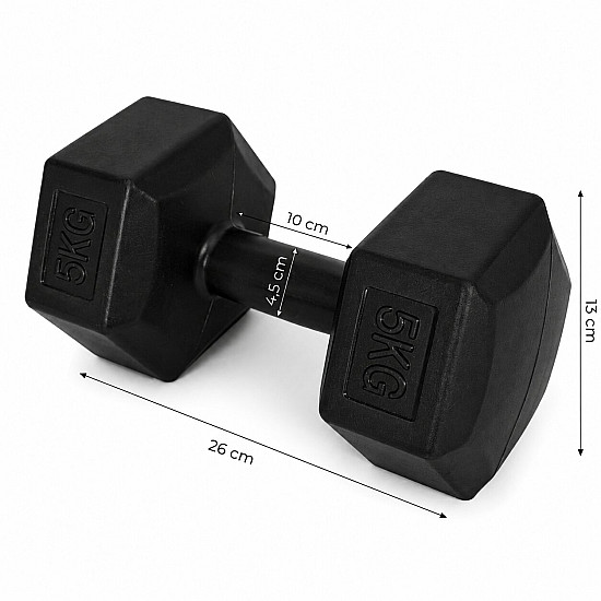 Šešiakampių juodų hantelių rinkinys 2x5 kg MOVEPRO