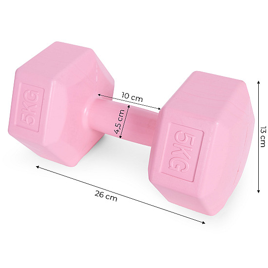 Rožinių šešiakampių hantlių rinkinys 2 x 5 kg ModernHome