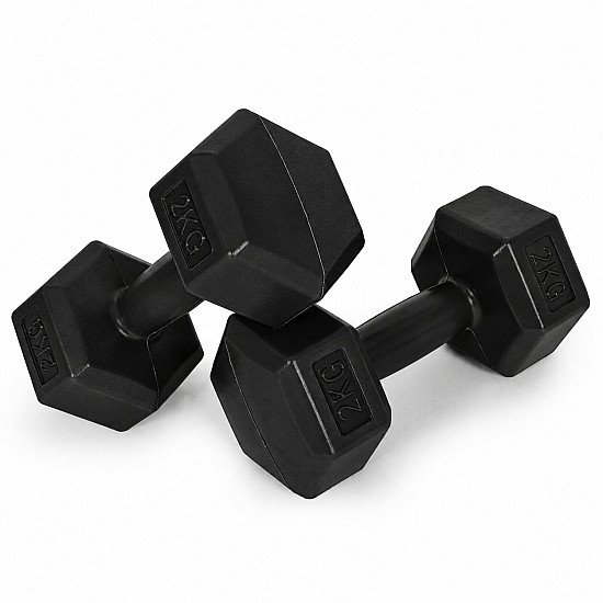 Šešiakampiių juodų hantelių rinkinys 2x2 kg MOVEPRO