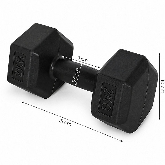 Šešiakampiių juodų hantelių rinkinys 2x2 kg MOVEPRO