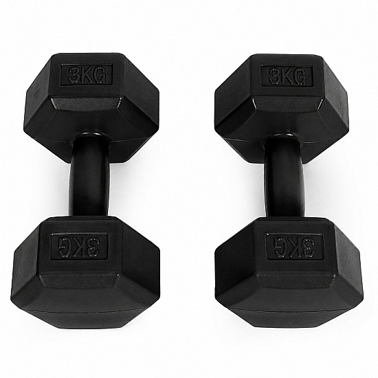 Šešiakampiių juodų hantelių rinkinys 2x3 kg MOVEPRO