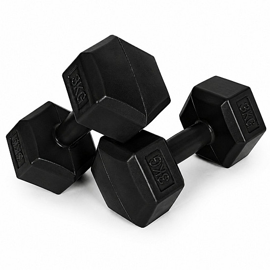 Šešiakampiių juodų hantelių rinkinys 2x3 kg MOVEPRO