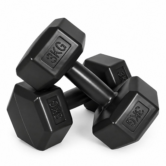 Šešiakampiių juodų hantelių rinkinys 2x3 kg MOVEPRO