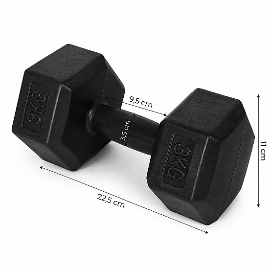 Šešiakampiių juodų hantelių rinkinys 2x3 kg MOVEPRO
