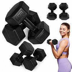 MOVEPRO:n kuusisivuiset mustat käsipainot, 2 x 4 kg