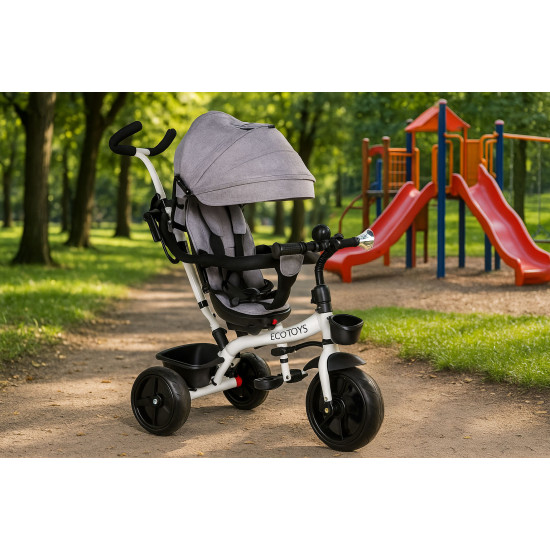Pilkas triratis su stogeliu Dviračiai ECOTOYS